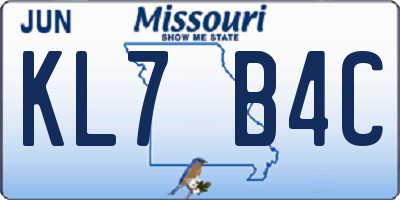 MO license plate KL7B4C