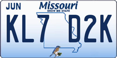 MO license plate KL7D2K