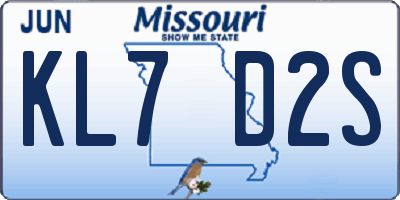 MO license plate KL7D2S