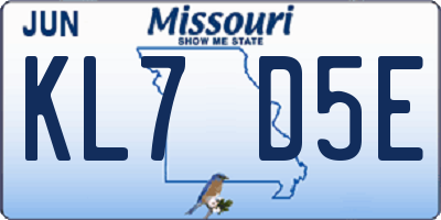 MO license plate KL7D5E