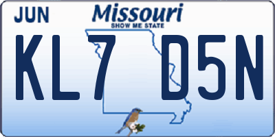 MO license plate KL7D5N