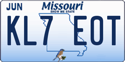MO license plate KL7E0T