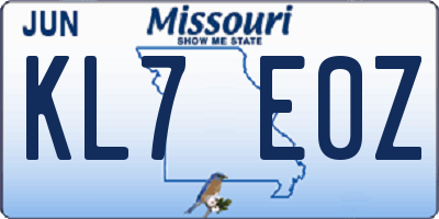 MO license plate KL7E0Z