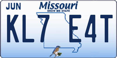 MO license plate KL7E4T