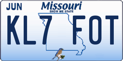 MO license plate KL7F0T