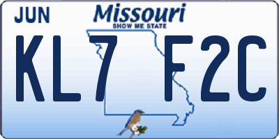 MO license plate KL7F2C