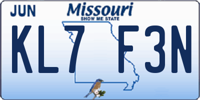 MO license plate KL7F3N