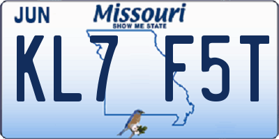 MO license plate KL7F5T