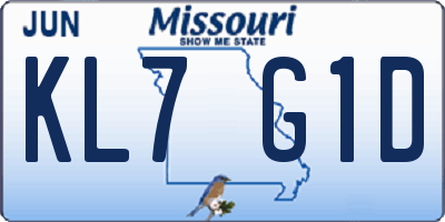 MO license plate KL7G1D