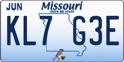 MO license plate KL7G3E