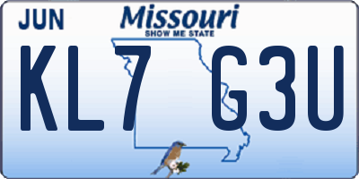 MO license plate KL7G3U