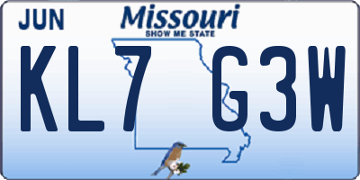 MO license plate KL7G3W