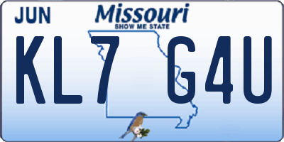 MO license plate KL7G4U