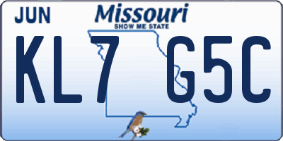 MO license plate KL7G5C