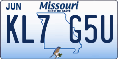 MO license plate KL7G5U