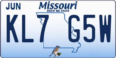 MO license plate KL7G5W
