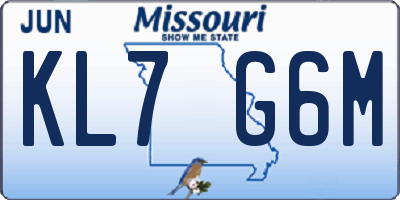 MO license plate KL7G6M