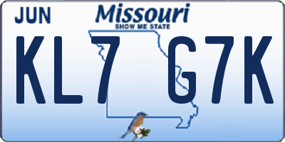 MO license plate KL7G7K