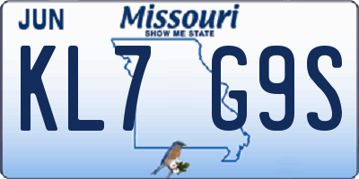 MO license plate KL7G9S