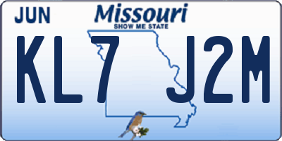 MO license plate KL7J2M