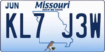 MO license plate KL7J3W