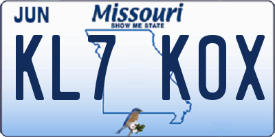 MO license plate KL7K0X