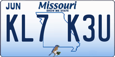 MO license plate KL7K3U