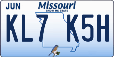 MO license plate KL7K5H