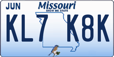 MO license plate KL7K8K