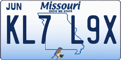 MO license plate KL7L9X
