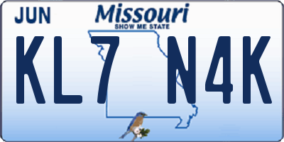 MO license plate KL7N4K