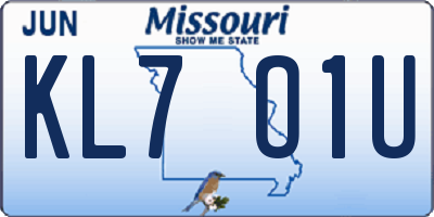 MO license plate KL7O1U
