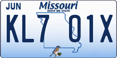MO license plate KL7O1X