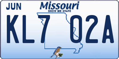 MO license plate KL7O2A