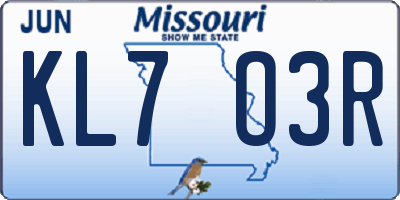 MO license plate KL7O3R