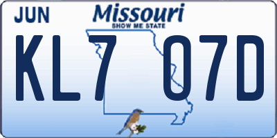 MO license plate KL7O7D