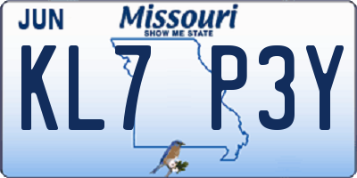 MO license plate KL7P3Y