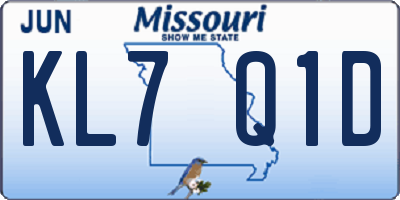 MO license plate KL7Q1D