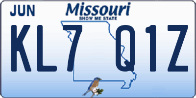 MO license plate KL7Q1Z
