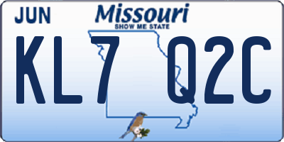 MO license plate KL7Q2C