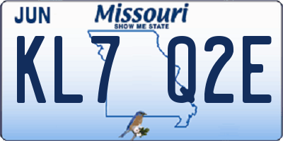 MO license plate KL7Q2E