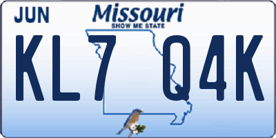 MO license plate KL7Q4K