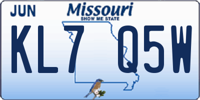 MO license plate KL7Q5W