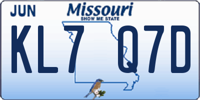 MO license plate KL7Q7D