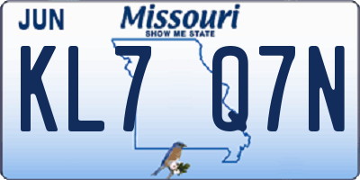 MO license plate KL7Q7N