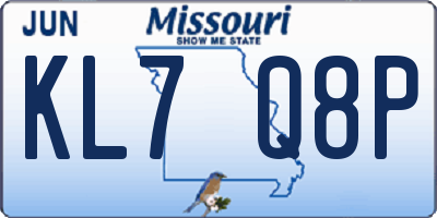 MO license plate KL7Q8P