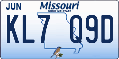 MO license plate KL7Q9D