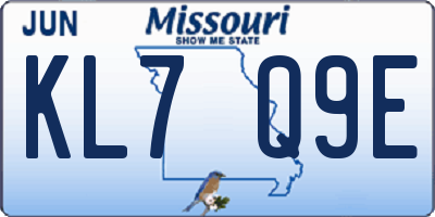 MO license plate KL7Q9E