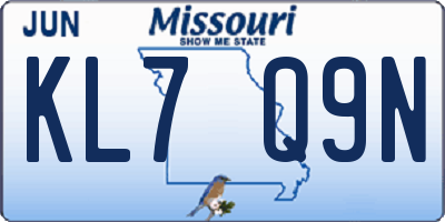 MO license plate KL7Q9N