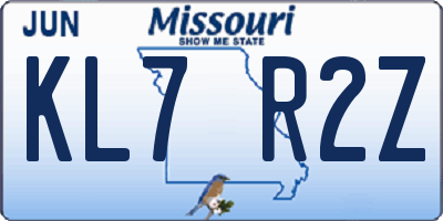MO license plate KL7R2Z
